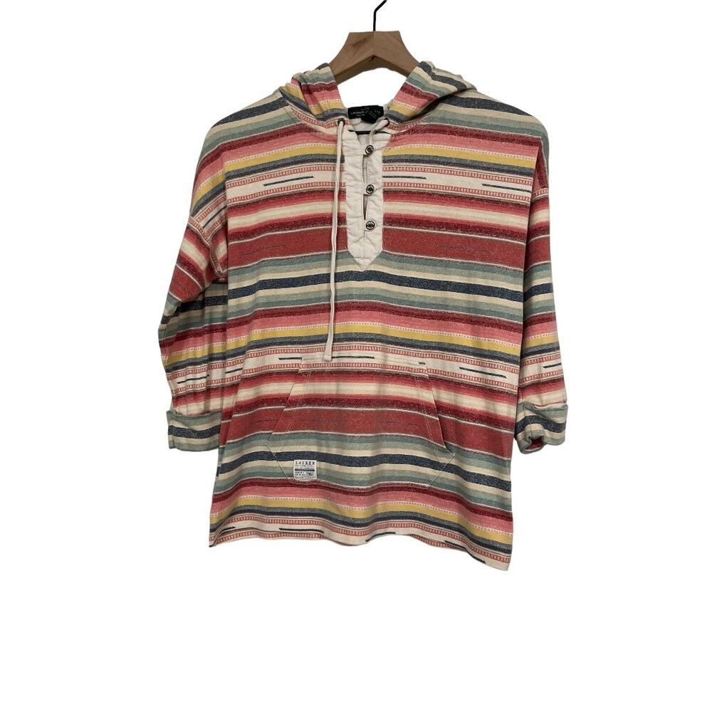 Striped Hooded Henley Top in Multi-Color